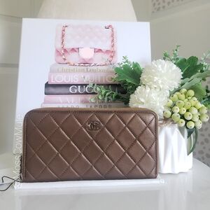 *SOLD* Authentic Pre-owned Chanel Quilted Bronze Zip Around Wallet